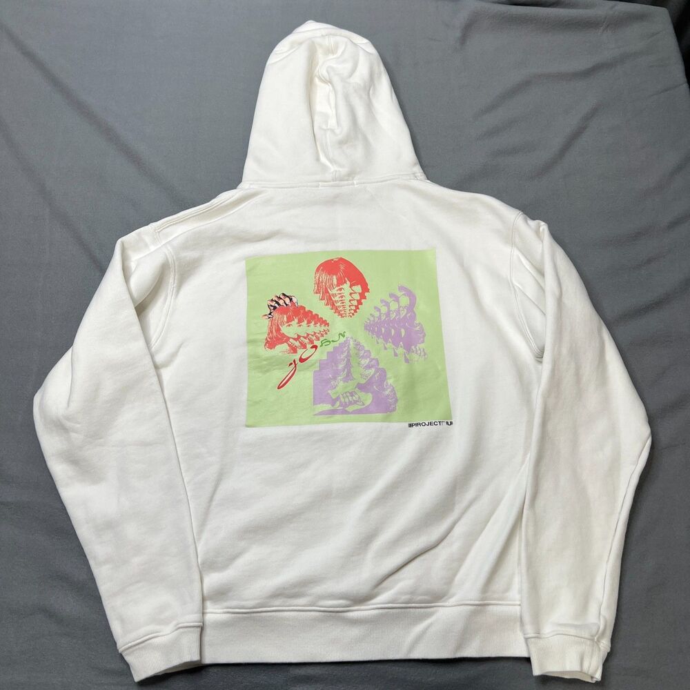 Moussy Hoodie Men L White Project U Graphic 100% Cotton Japan Pullover